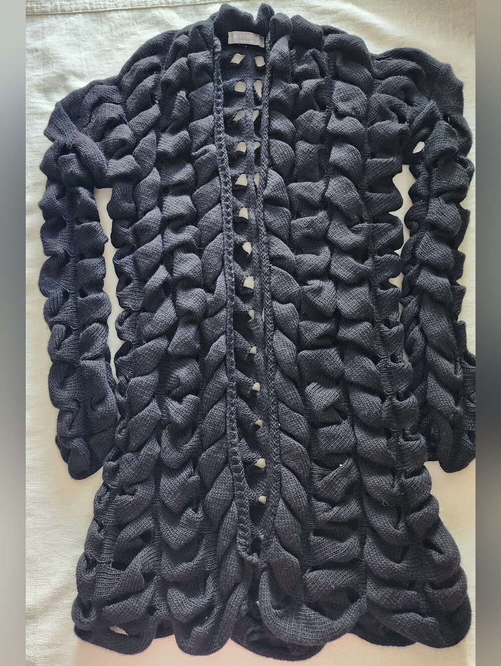 Pistache Made in Italy Black 3D Bubble Cable Knit Long Cardigan S/M